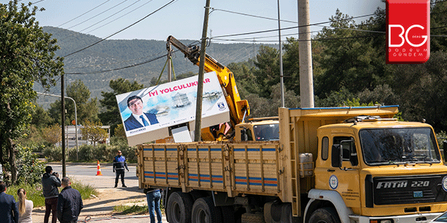 Başkan Aras ‘Bodrum’a Hoş Geldiniz’ Yazan Totemini Kaldırttı