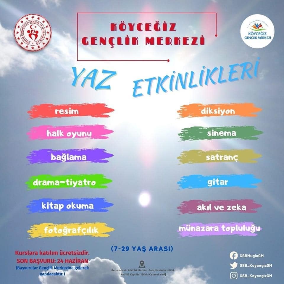 Köyceğiz Gençlik Merkezi’nde yaz kursları başlıyor