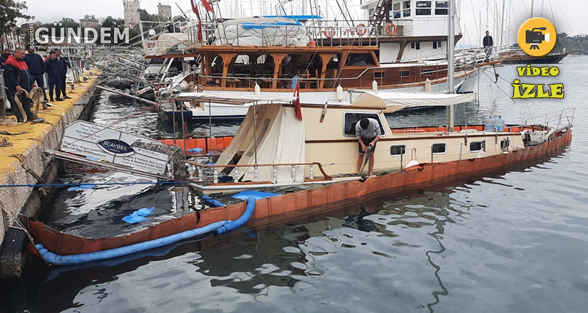 Bodrum Limanında tekne battı