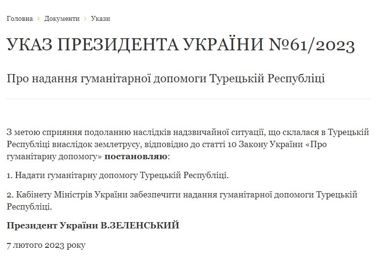 Zelenskiy Türkiye’ye yardım sağlanmasına ilişkin kararı imzaladı