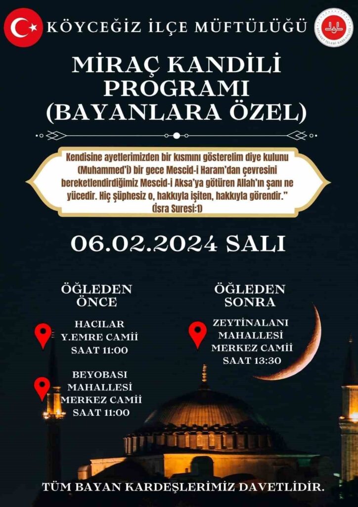 Miraç Kandili Köyceğiz’de özel programlarla idrak edilecek