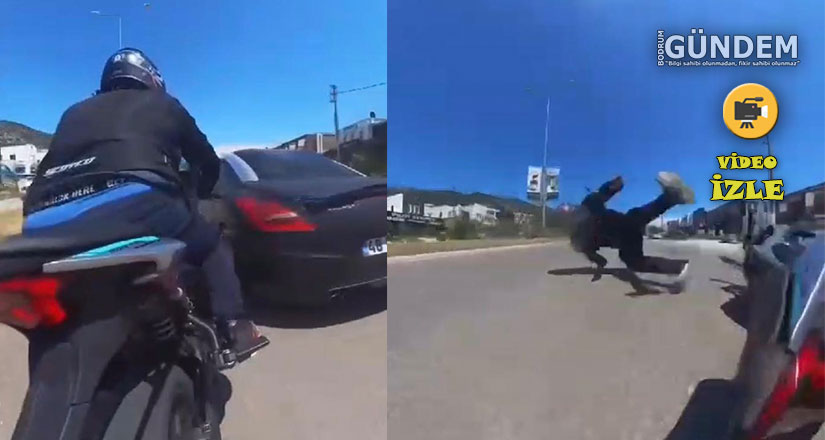 Motosiklet sürücüsünün metrelerce sürüklendiği kaza aksiyon kamerasına yansıdı