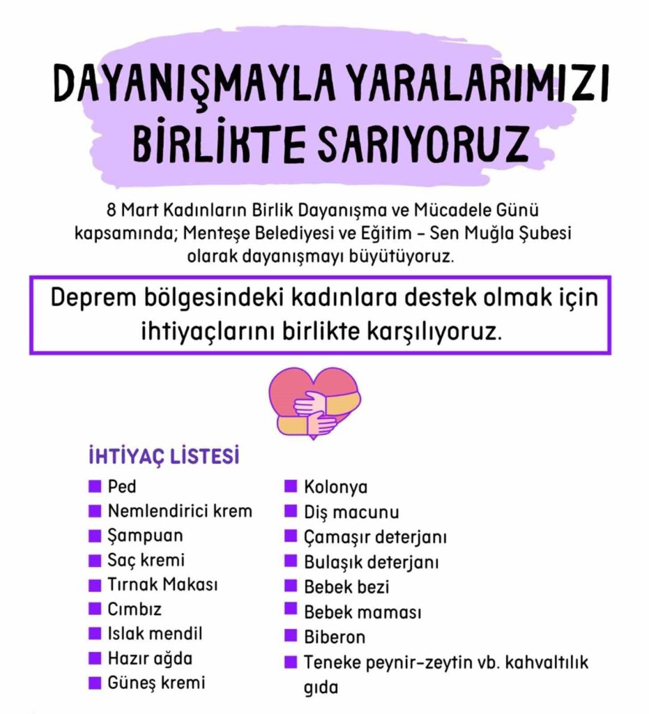 Menteşeden Depremzede Kadınlar İçi̇n Dayanışma Kampanyası