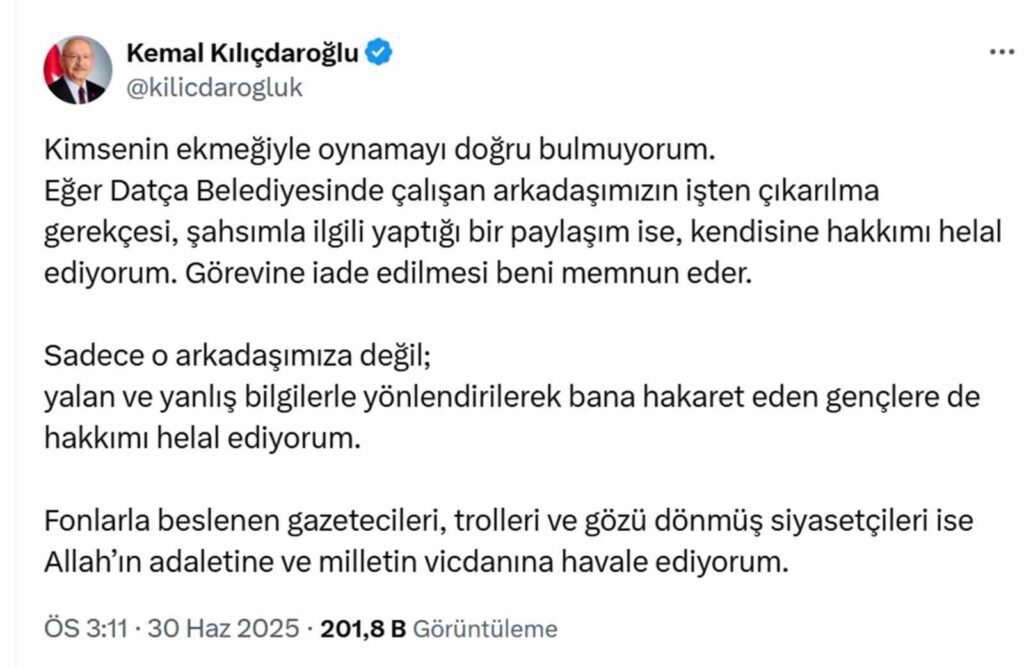 Kılıçdaroğlundan Datça Beledi̇yesi̇ne Çağrı