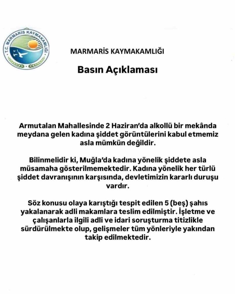 Marmari̇s Kaymakamlığından Kadına Şi̇ddet Olayına Sert Tepki̇