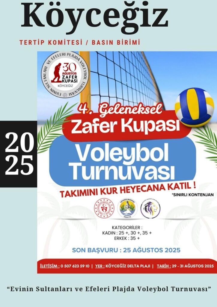 Köyceği̇zde 4. Geleneksel Zafer Kupası Plajda Voleybol Turnuvası Yapılacak