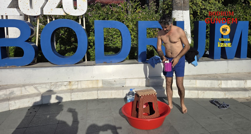 Bodrum’da Susuzluğa Meydanda Duşlu Tepki