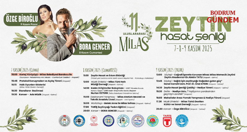 Uluslararası 11. Milas Zeytin Hasat Şenliği 7-8-9 Kasım’da