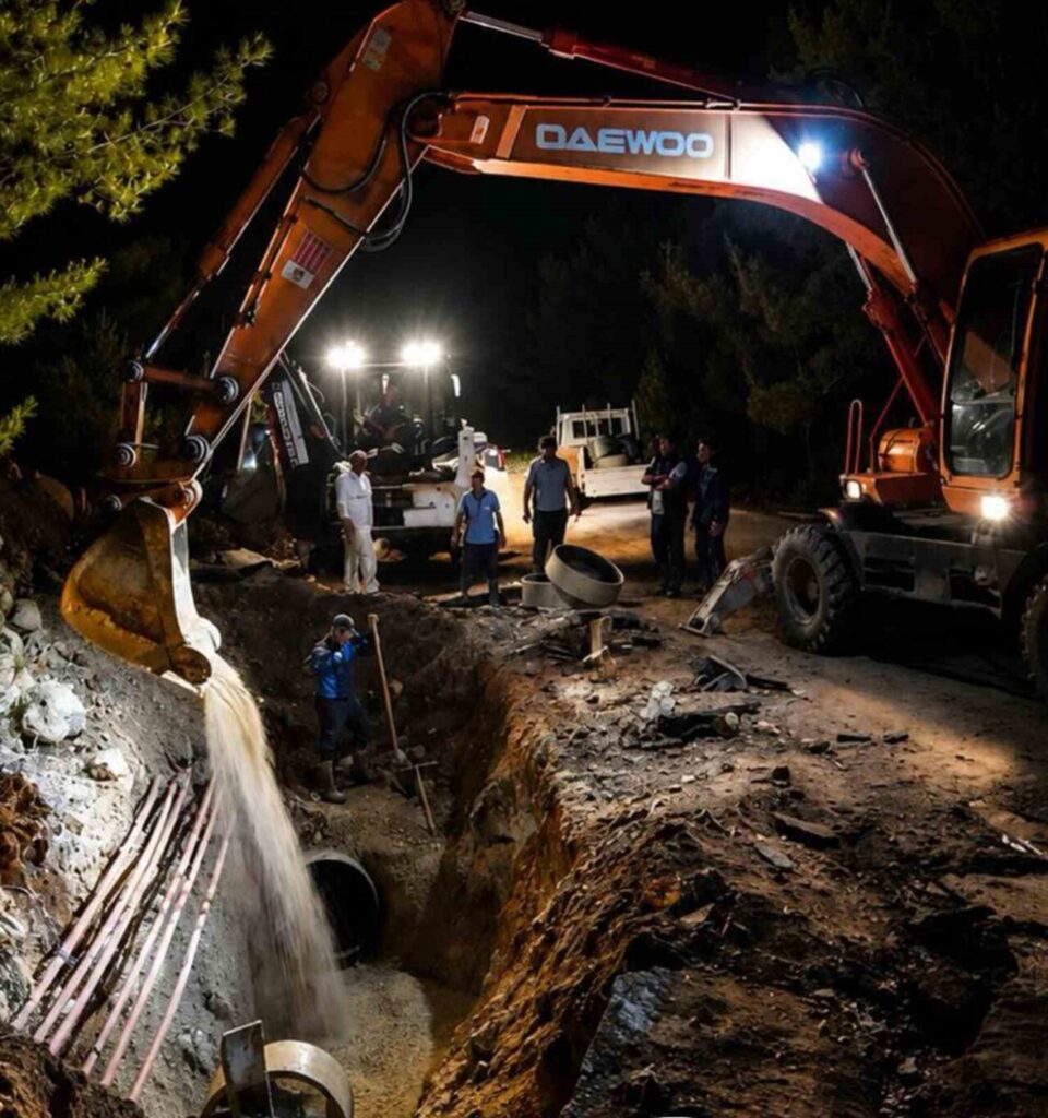 Torba’daki su isale hattı patlamasına gece müdahalesi